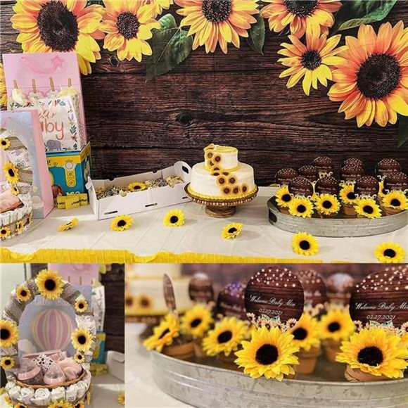 32pcs 3.5" Fake Sunflowers, Artificial Sunflower Heads, Faux Silk Sunflower - Picture 5 of 7